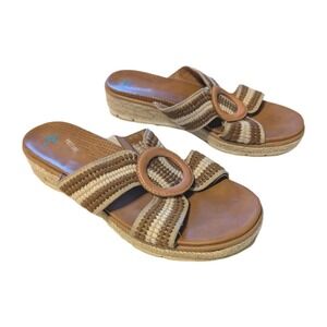 Baretraps Size‎ 8 Bliss Posture Plus+ Slip-on Wedge Sandals Leather Brown Cream